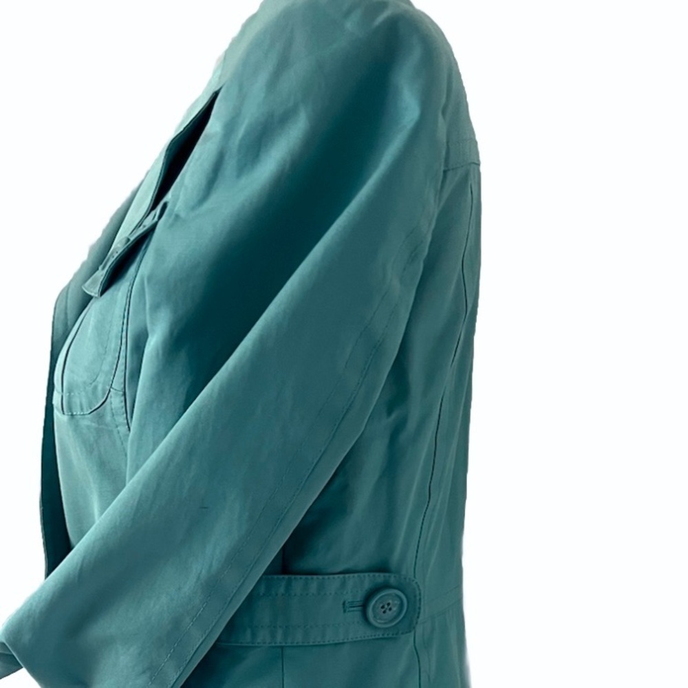 Ann Taylor LOFT Teal Trench Coat w Notched Lapel and Fitted Silhouette Like New! - Picture 3 of 10